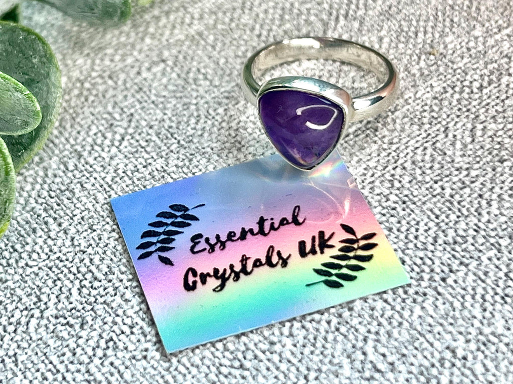 Amethyst Crystal Ring, UK Size L & 1/2, 925 Sterling Silver, Healing Crystal Jewellery Gift, Purple Gemstone for anxiety, Ethically sourced