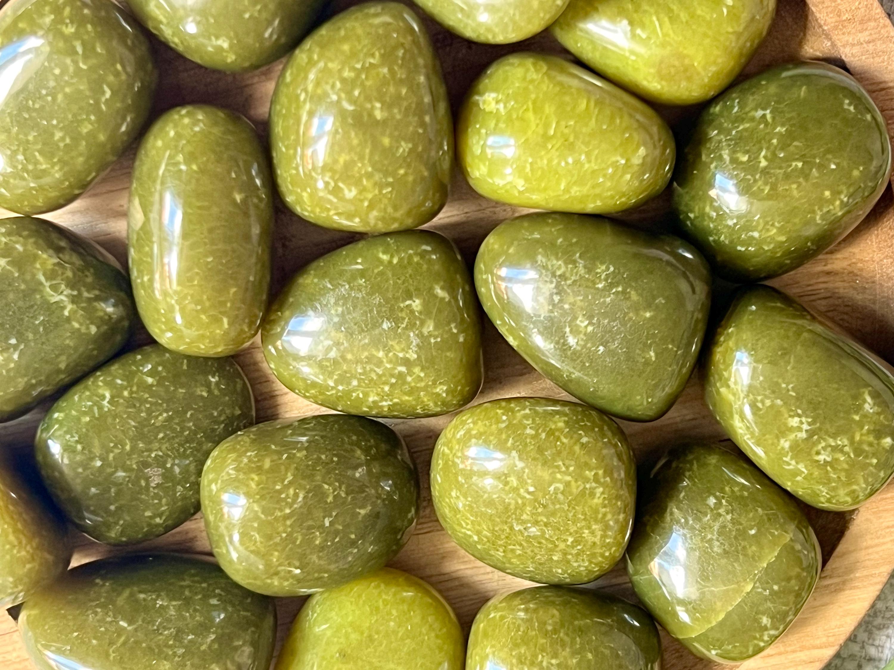 Olivian Jade Tumblestones, Ethically Sourced UK Crystals, Olive Green gemstone for peace and good luck, Heart Chakra Healing Stone