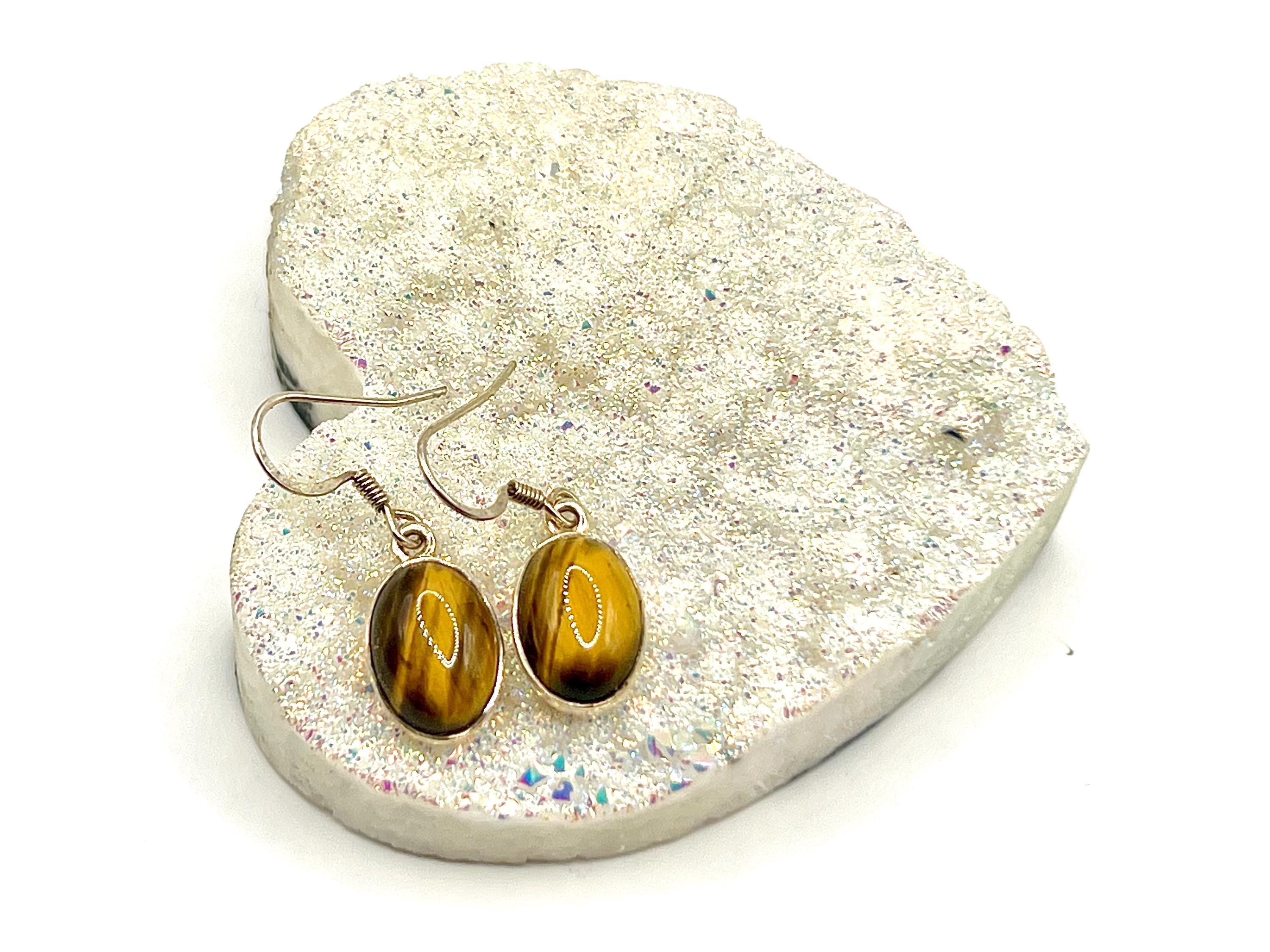 Sterling Silver Tigers Eye Crystal Dangle Earrings, Solar Plexus Chakra Gemstone, Tiger Eye Drop Earring, November Birthstone Gift for her