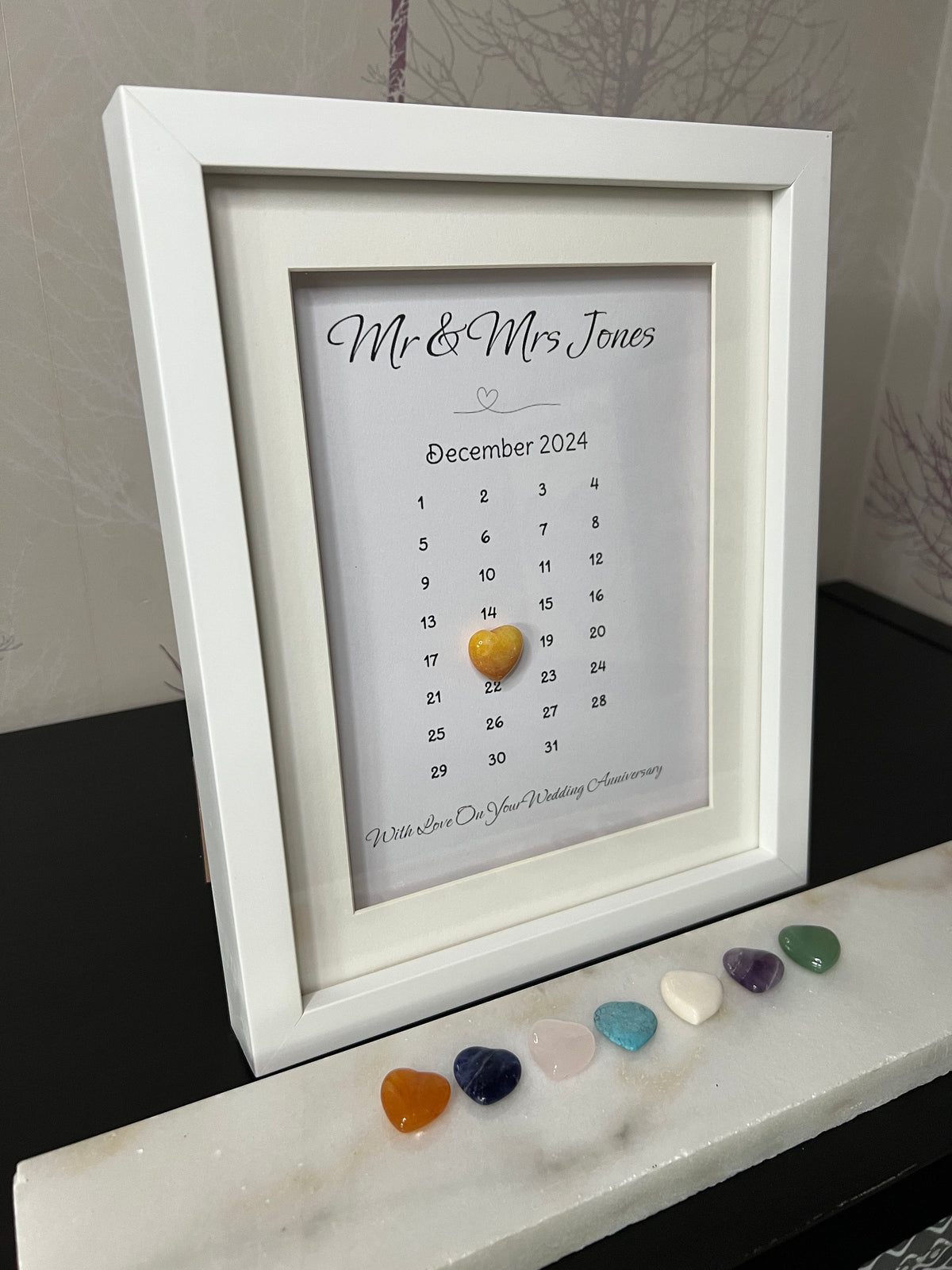 Personalised Wedding Anniversary Gift, Golden, Silver, Ruby, 1st Wedding Anniversary Present, Keepsake For Bride and Groom, Crystal Heart