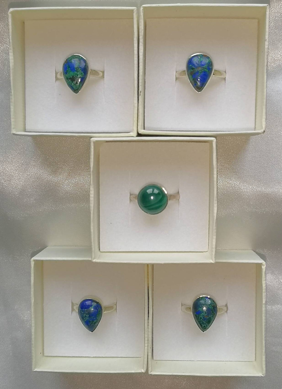 Azurite and Malachite Rings, Sterling Silver sizes P Q and S, Consciously Sourced Healing Crystals, Christmas Gift