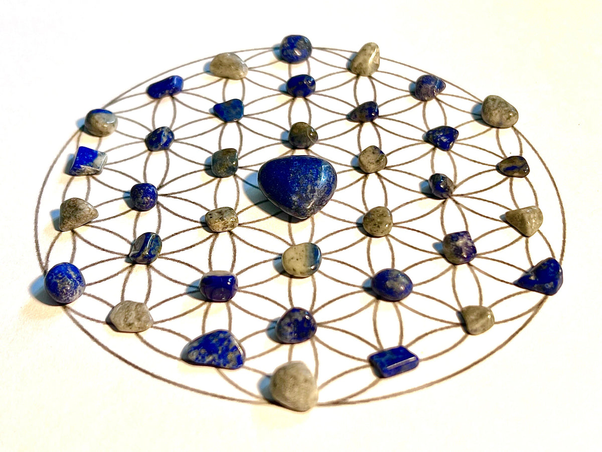 Lapis Lazuli crystal grid art work, framed crystal picture for strength, courage & wisdom, gift for girlfriend, wife, husband, boyfriend