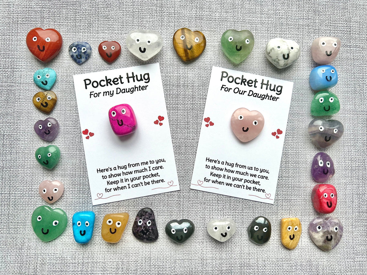 Pocket Hug Crystal for My Daughter, Letterbox Gift and Card for Our Daughter, Miss you present, Thinking of you gift.