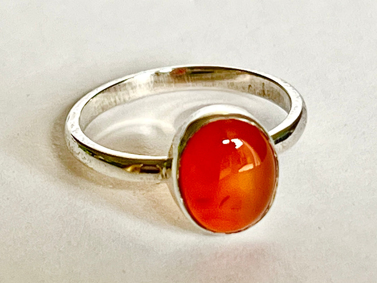 Carnelian Crystal Rings, Sterling Silver Size N, Crystal Jewellery, Gift for her, Red Carnelian Gemstone, UK Ethically Sourced