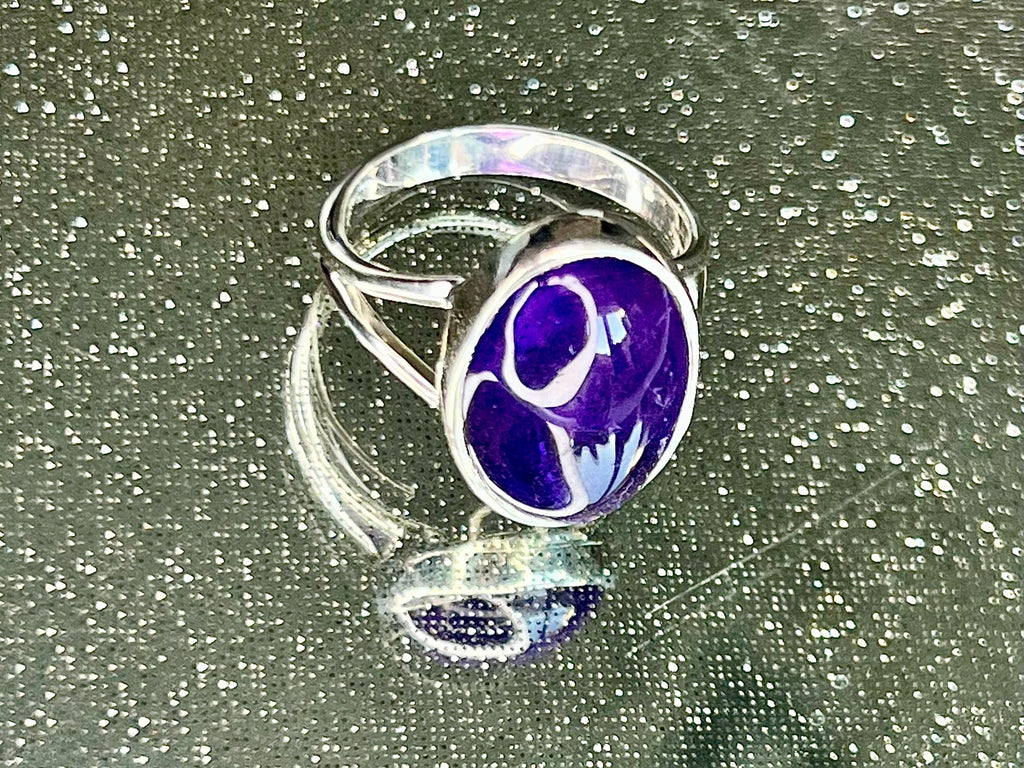 Amethyst Crystal Ring, UK Size P, 925 Sterling Silver, Healing Crystal Jewellery Gift, Purple Gemstone for anxiety, Ethically sourced stones