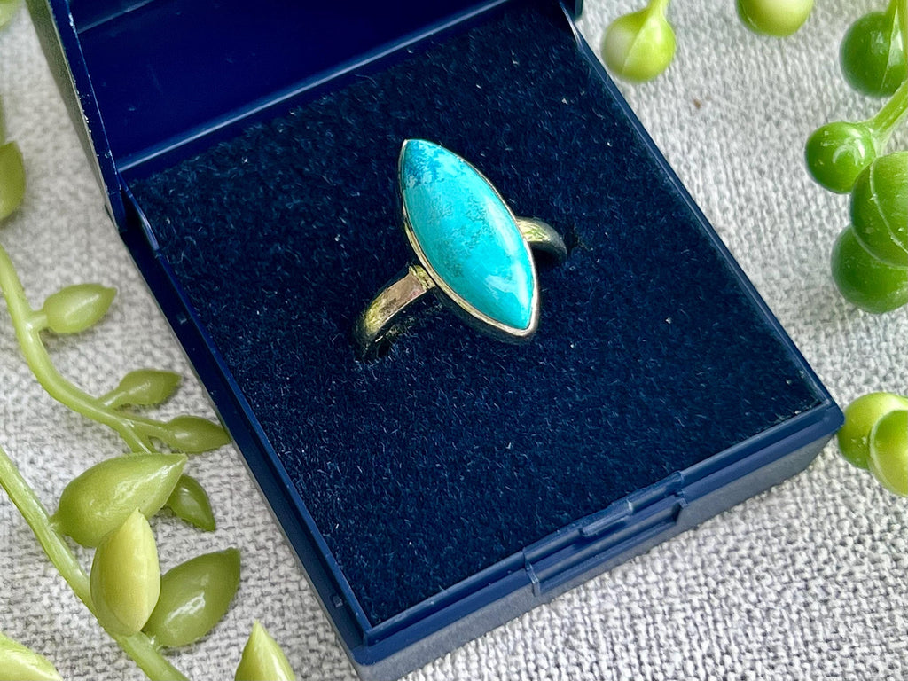 Chrysocolla Crystal Ring, 925 Sterling Silver, UK size M & 1/2, Gemstone Jewellery, Crystal gift for calming, metaphysical shop UK