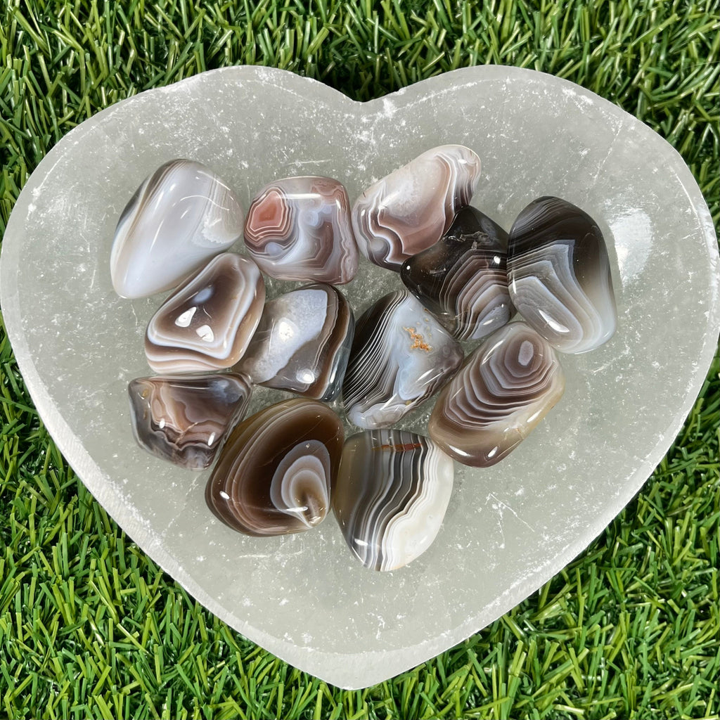 Botswana Agate Crystal Tumblestones, High Quality Grey Banded Agates