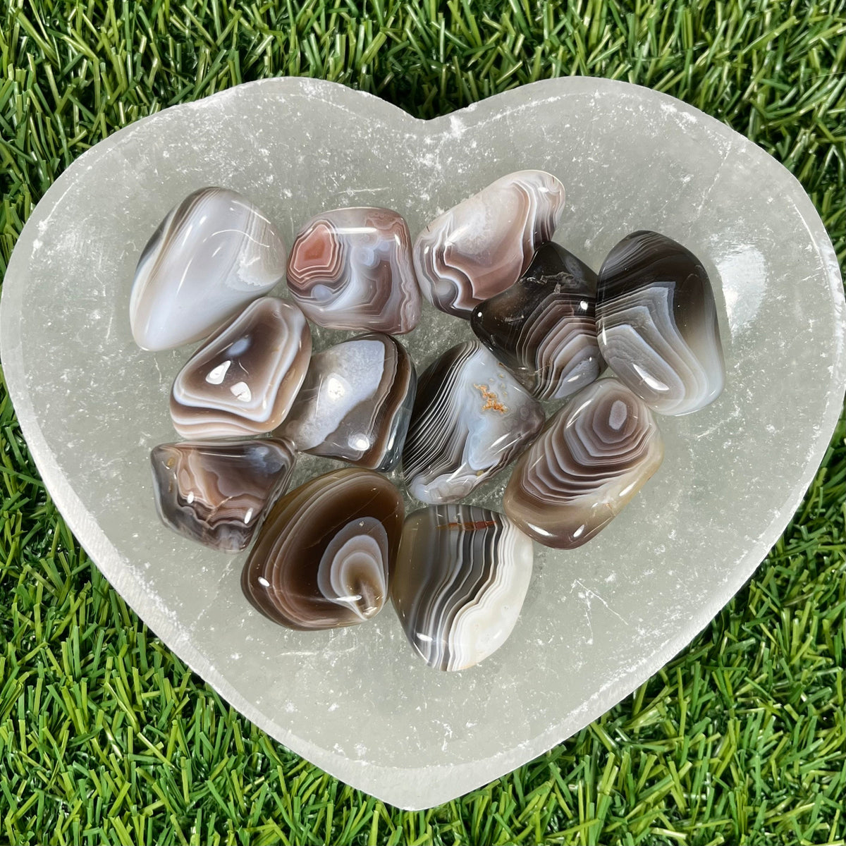 Botswana Agate Crystal Tumblestones, High Quality Grey Banded Agates