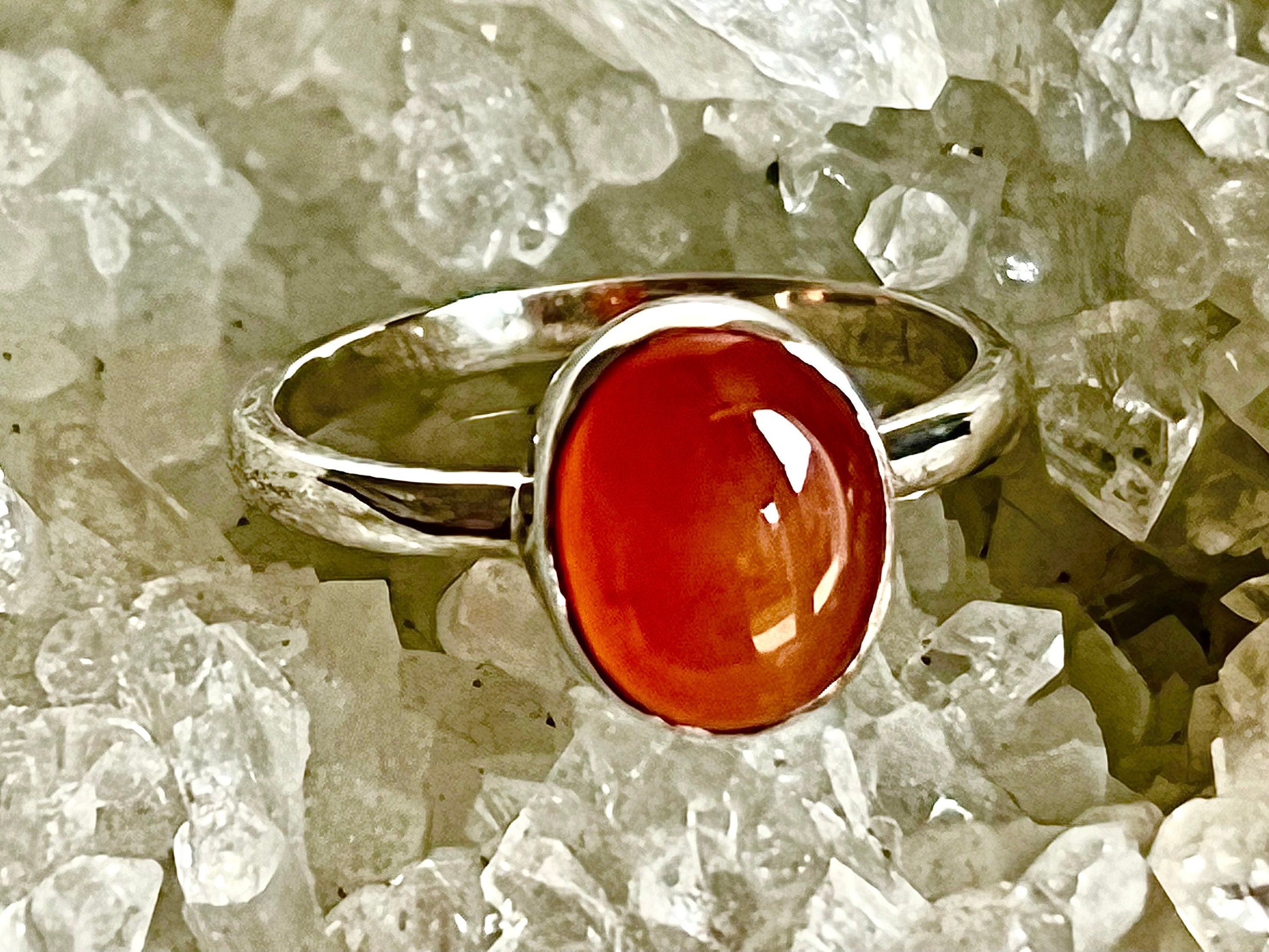 Carnelian Crystal Rings, Sterling Silver Size N, Crystal Jewellery, Gift for her, Red Carnelian Gemstone, UK Ethically Sourced