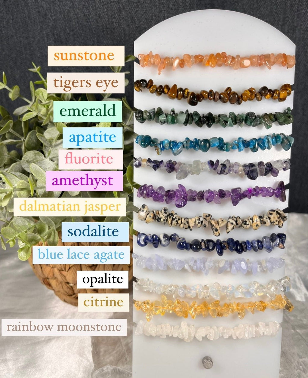Crystal Chip Bracelets, UK Crystals, Consciously Sourced Healing Crystals, Come with Crystal Properties Card, Crystal Jewellery Gift