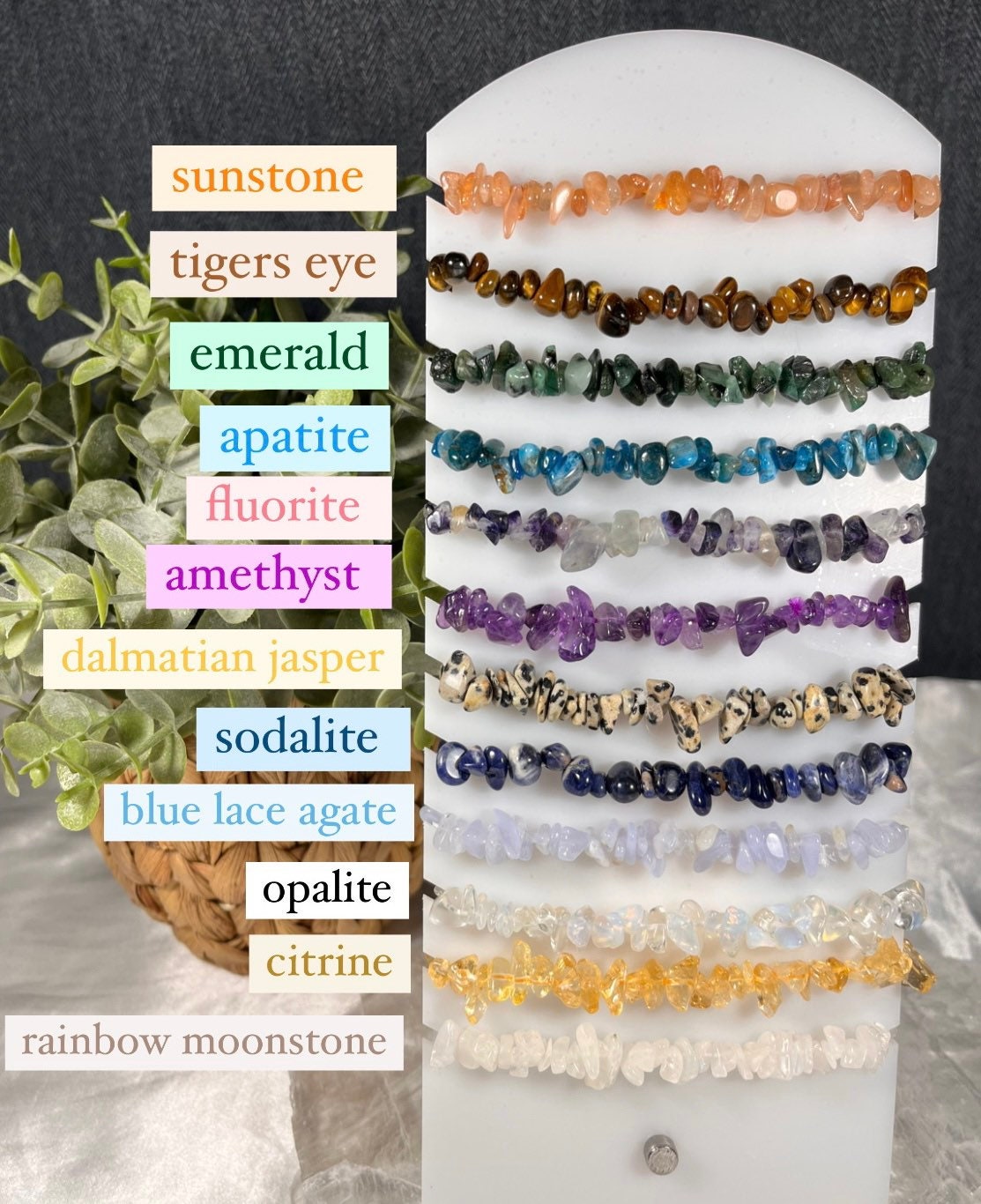 Crystal Chip Bracelets, UK Crystals, Consciously Sourced Healing Crystals, Come with Crystal Properties Card, Crystal Jewellery Gift