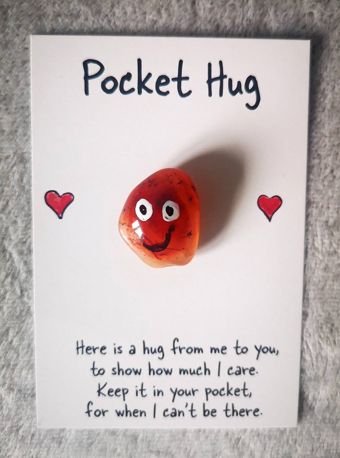 Crystal pocket hug, letterbox gift, poem card, pick me up gift, I miss you gift, love you, thinking of you, thank you, Crystal Gift, UK