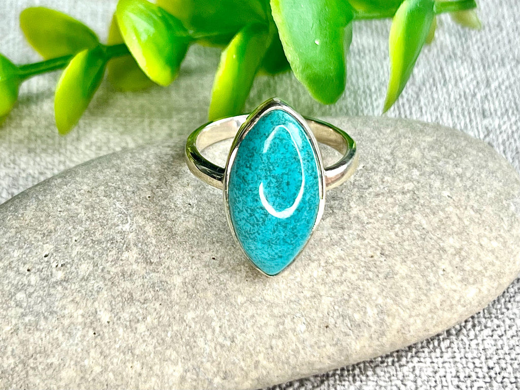 Chrysocolla Crystal Ring, 925 Sterling Silver, UK size P & 1/2, Gemstone Jewellery, Crystal gift for calming, Ethically sourced