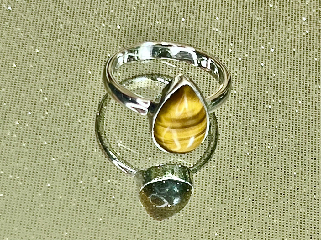 Tigers Eye Crystal Ring Size M, 925 Sterling Silver, Healing Crystal Jewellery Gift, Golden Gemstone for strength, UK Ethically sourced