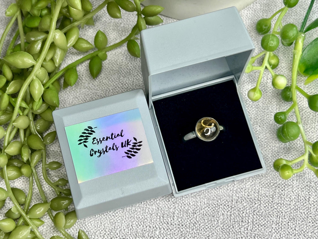 Citrine Crystal Ring, 925 Sterling Silver, UK size R & 1/2, Gemstone Jewellery, Crystal gift for wealth, Ethically sourced, metaphysical