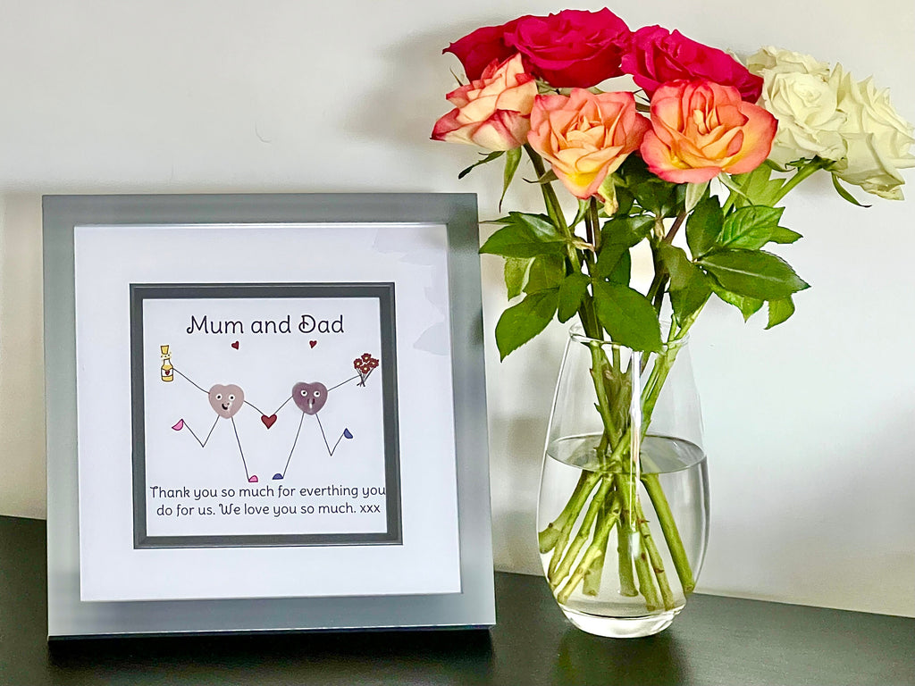Framed crystal gift for Mum and Dad, hand drawn picture for Mum and Dad, Healing crystals thank you gift,  wall art present for Mothers Day