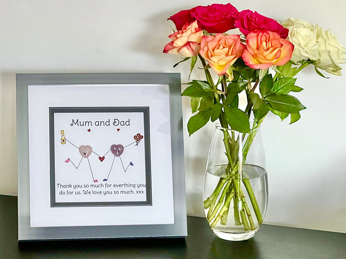 Framed crystal gift for Mum and Dad, hand drawn picture for Mum and Dad, Healing crystals thank you gift,  wall art present for Mothers Day