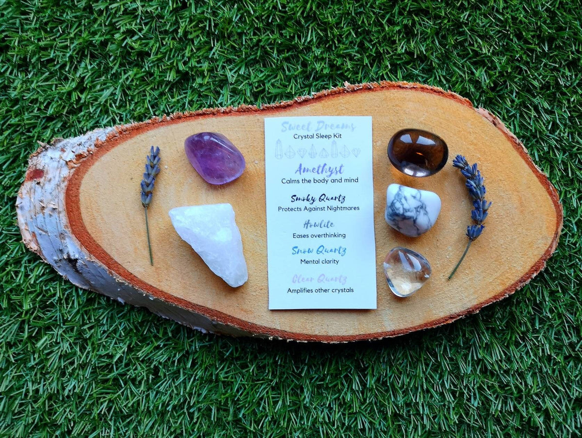 Crystal Sleep Set, Sweet Dreams Crystals Sleep Kit, Ethically Sourced Crystals UK, Gift Includes AA Grade Smoky Quartz, Amethyst