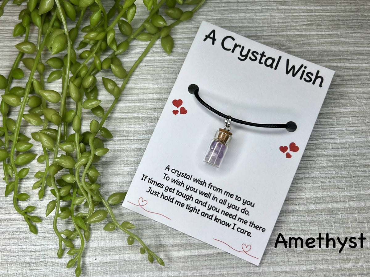 Pocket Hug Necklace, Crystal Wish Bottle Gift Card, Crystal Letterbox Gift, Amethyst Chips, Blue Howlite, Green Aventurine, Sodalite, Chakra