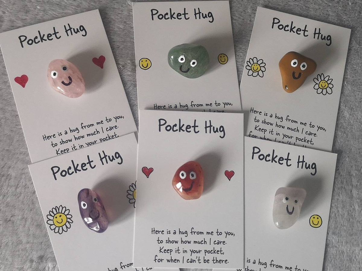 Crystal pocket hug, letterbox gift, poem card, pick me up gift, I miss you gift, love you, thinking of you, thank you, Crystal Gift, UK