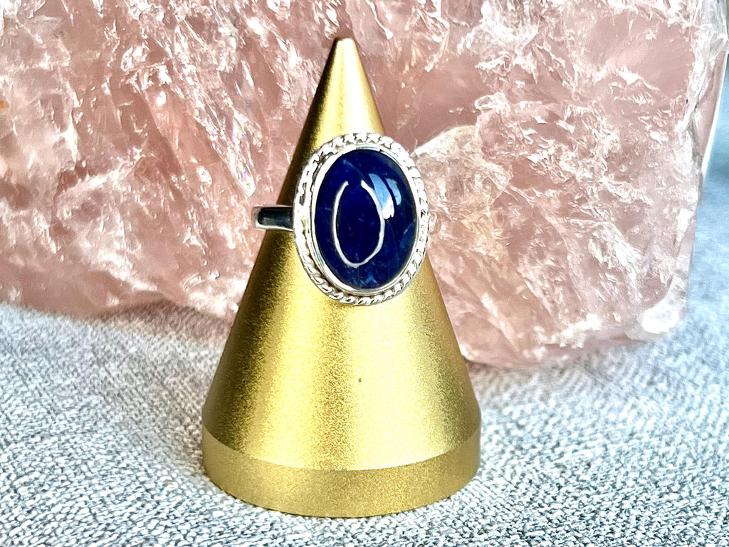 Sodalite Crystal Ring Size L &1/2, 925 Sterling Silver, Healing Crystal Jewellery Gift for her, Blue Gemstone for calm, UK Ethically sourced