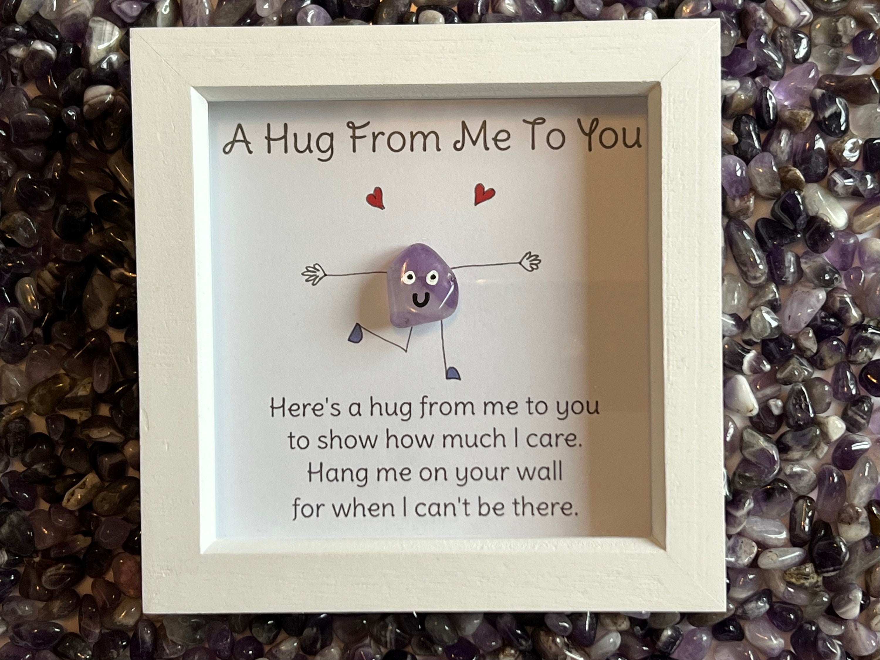 Framed crystal pocket hug picture, crystal present for best friend, new home gift, girlfriend gift ideas, framed crystal art, Amethyst