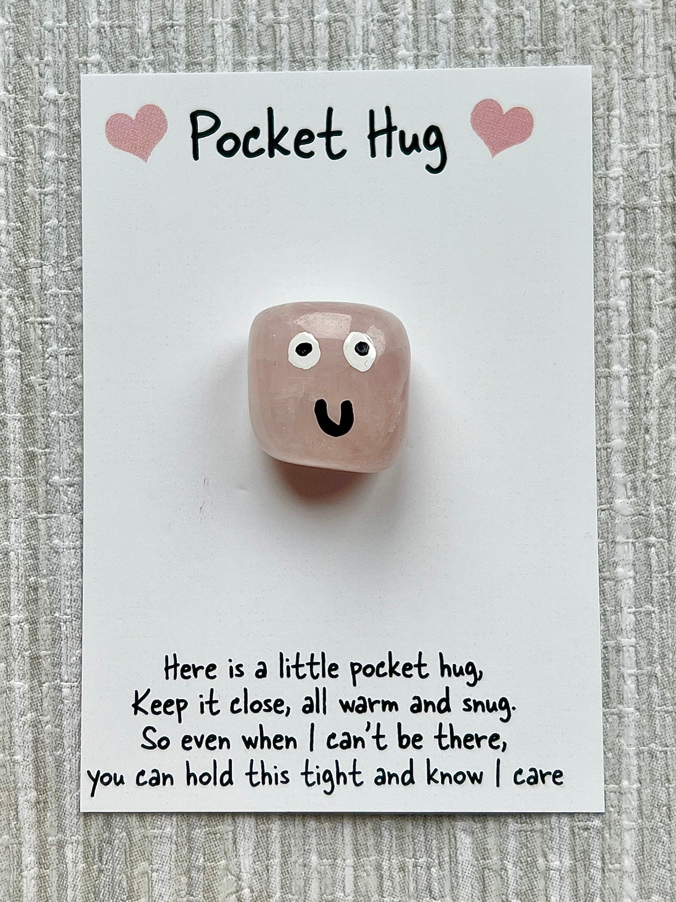Valentines Day Pocket Hug, Mother’s Day Crystal poem, gift and card, Crystal letterbox gift, Choose Crystal type Rose Quartz, Howlite