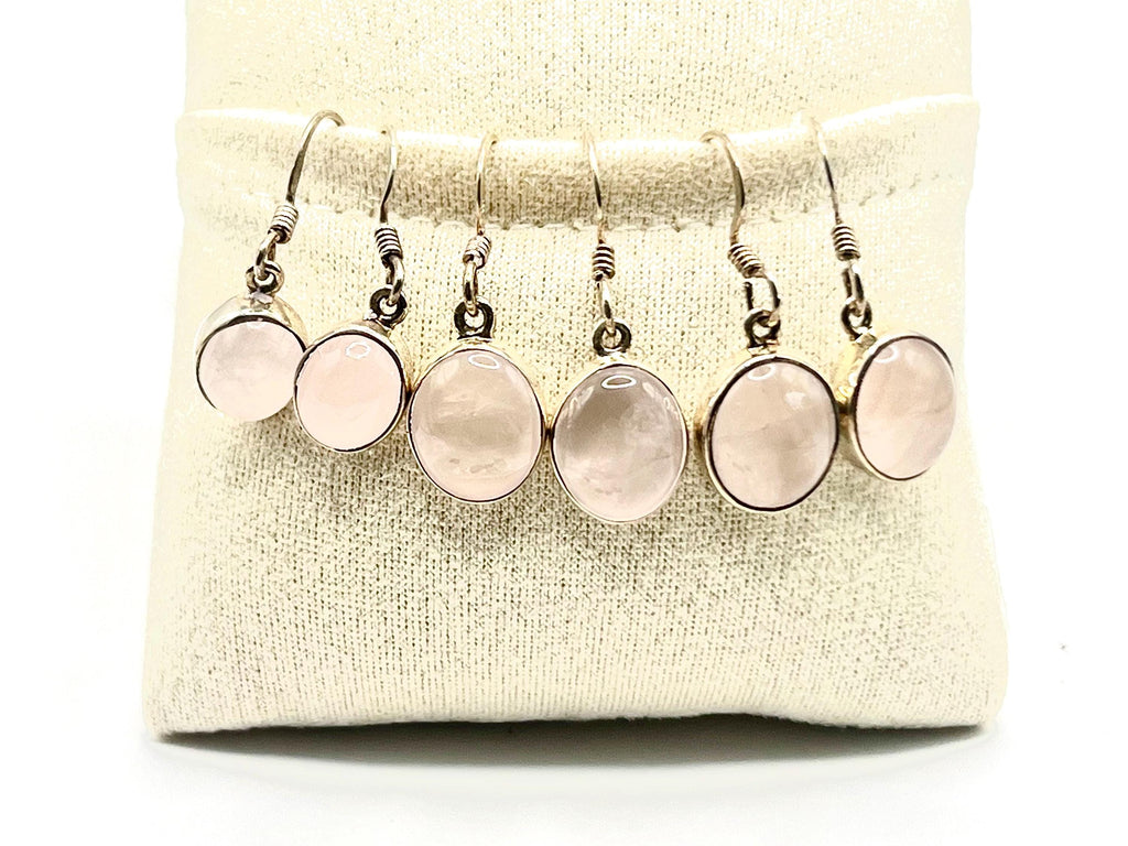 Sterling silver rose quartz dangle earrings, heart chakra gemstone drop earrings, metaphysical shops, October birthday gift for her