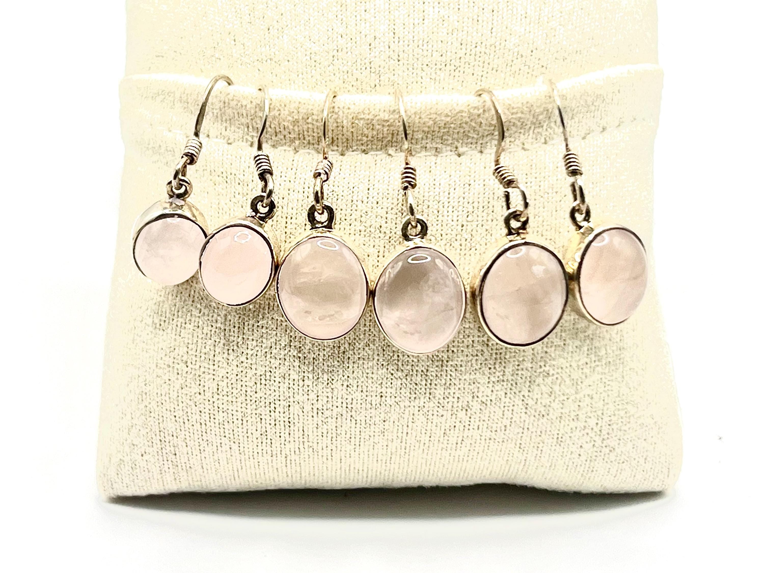 Sterling silver rose quartz dangle earrings, heart chakra gemstone drop earrings, metaphysical shops, October birthday gift for her