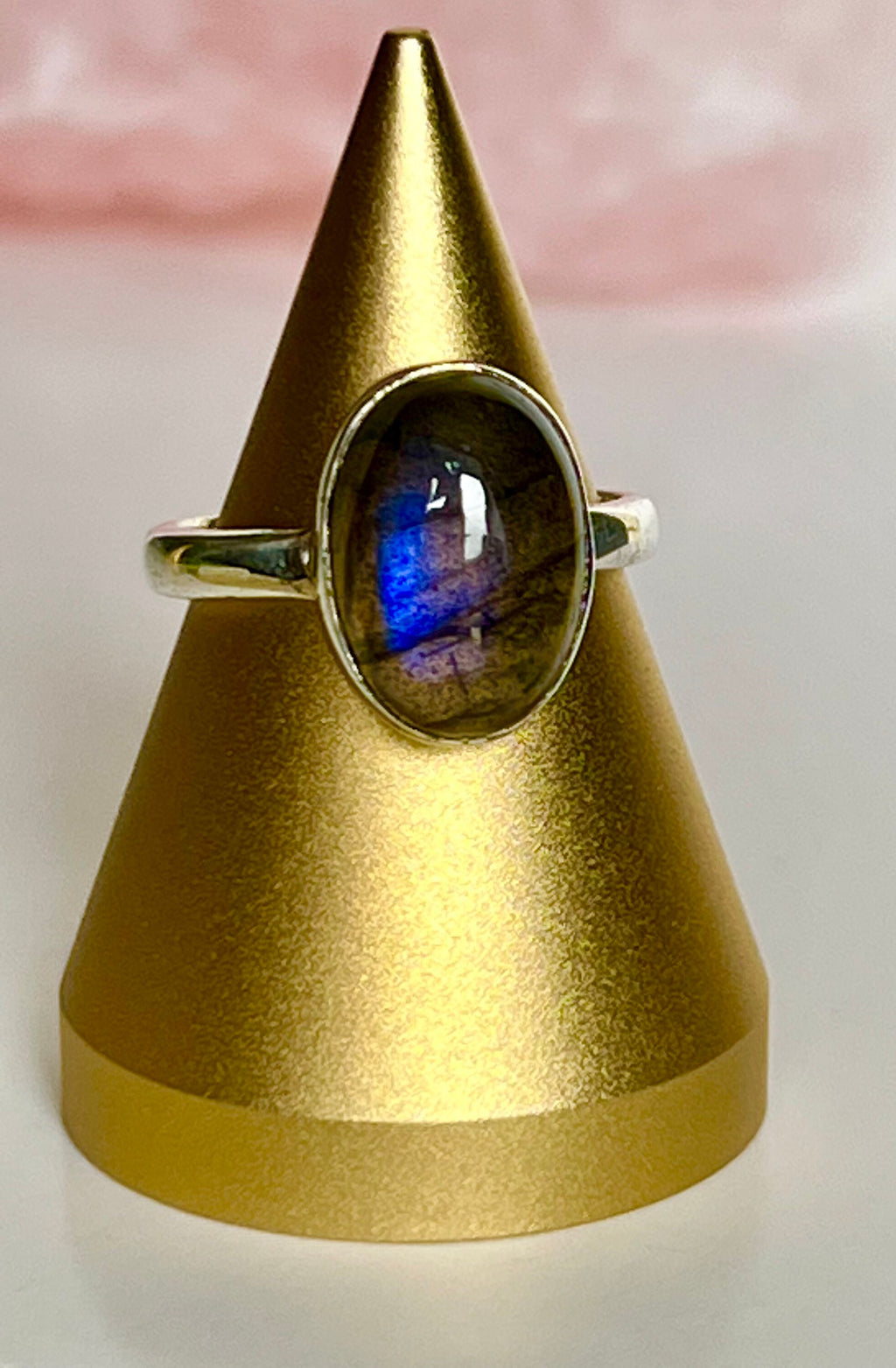 Labradorite Crystal Ring, UK size Q, 925 Sterling Silver, Ethically sourced healing crystals, crystal jewellery gift for her, for protection
