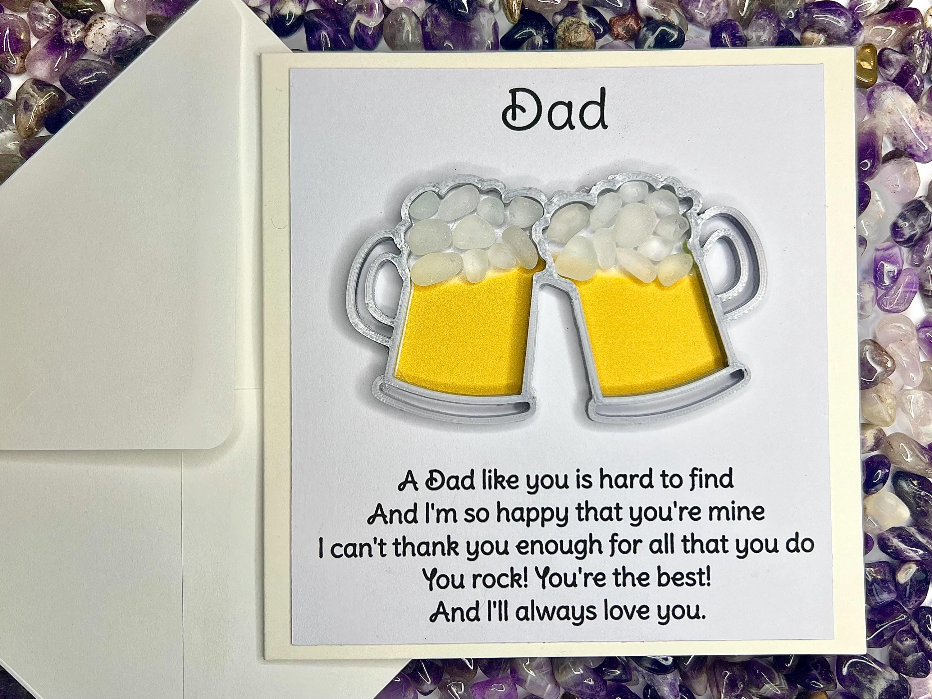 Dad You Rock Card, Beer Pint Tankard and Seaglass Picture, Drinks Gift for him, Fathers Day, Birthday or Christmas, Seaham Glass, 3D Printed