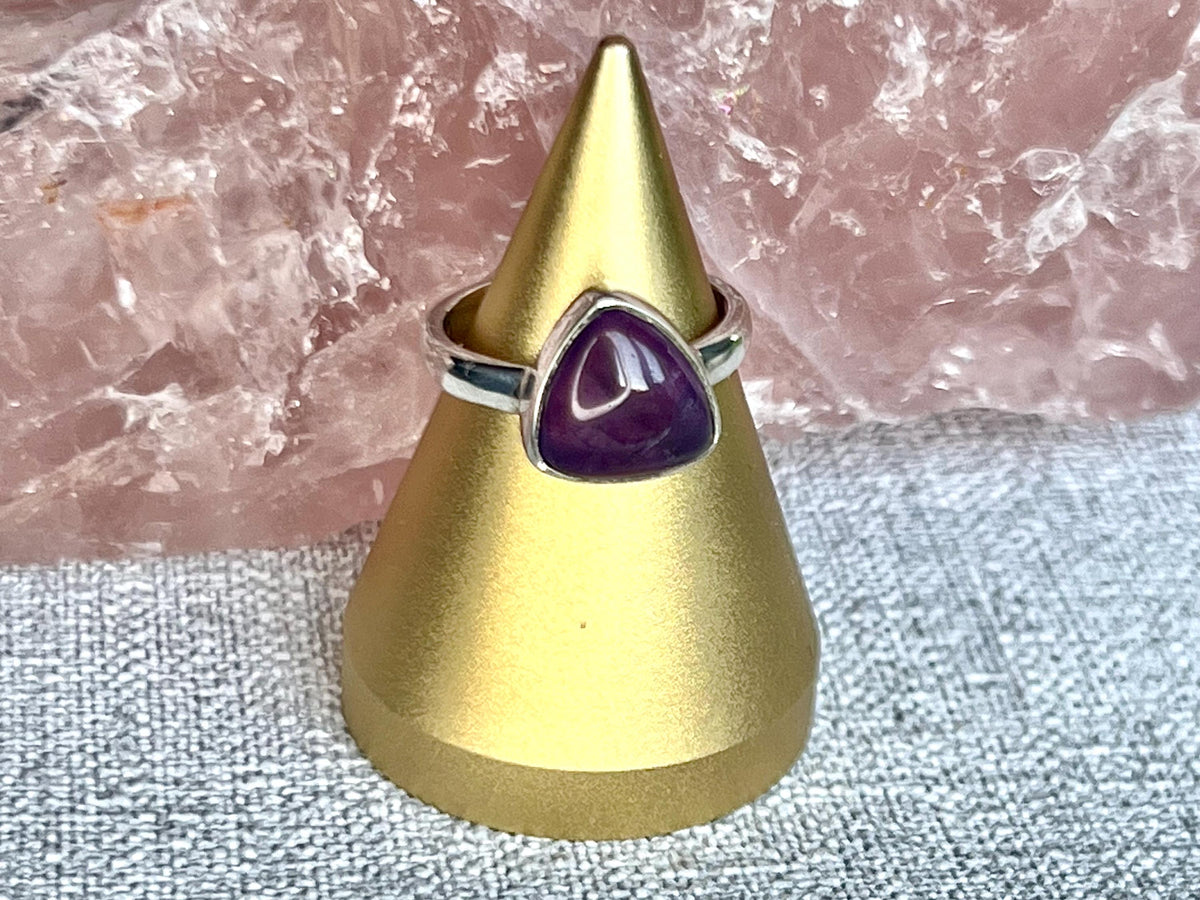 Amethyst Crystal Ring, UK Size L & 1/2, 925 Sterling Silver, Healing Crystal Jewellery Gift, Purple Gemstone for anxiety, Ethically sourced