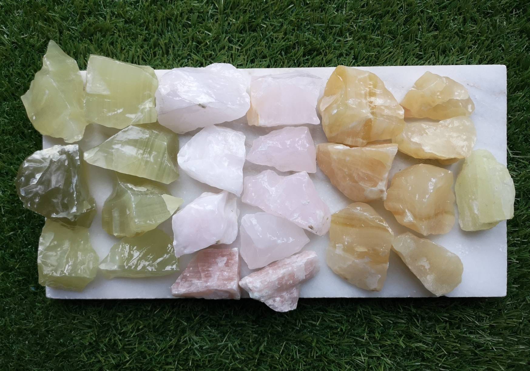 Raw Mixed Calcite Crystal Chunks, Pink, Green, Two Tone and Beige Calcite