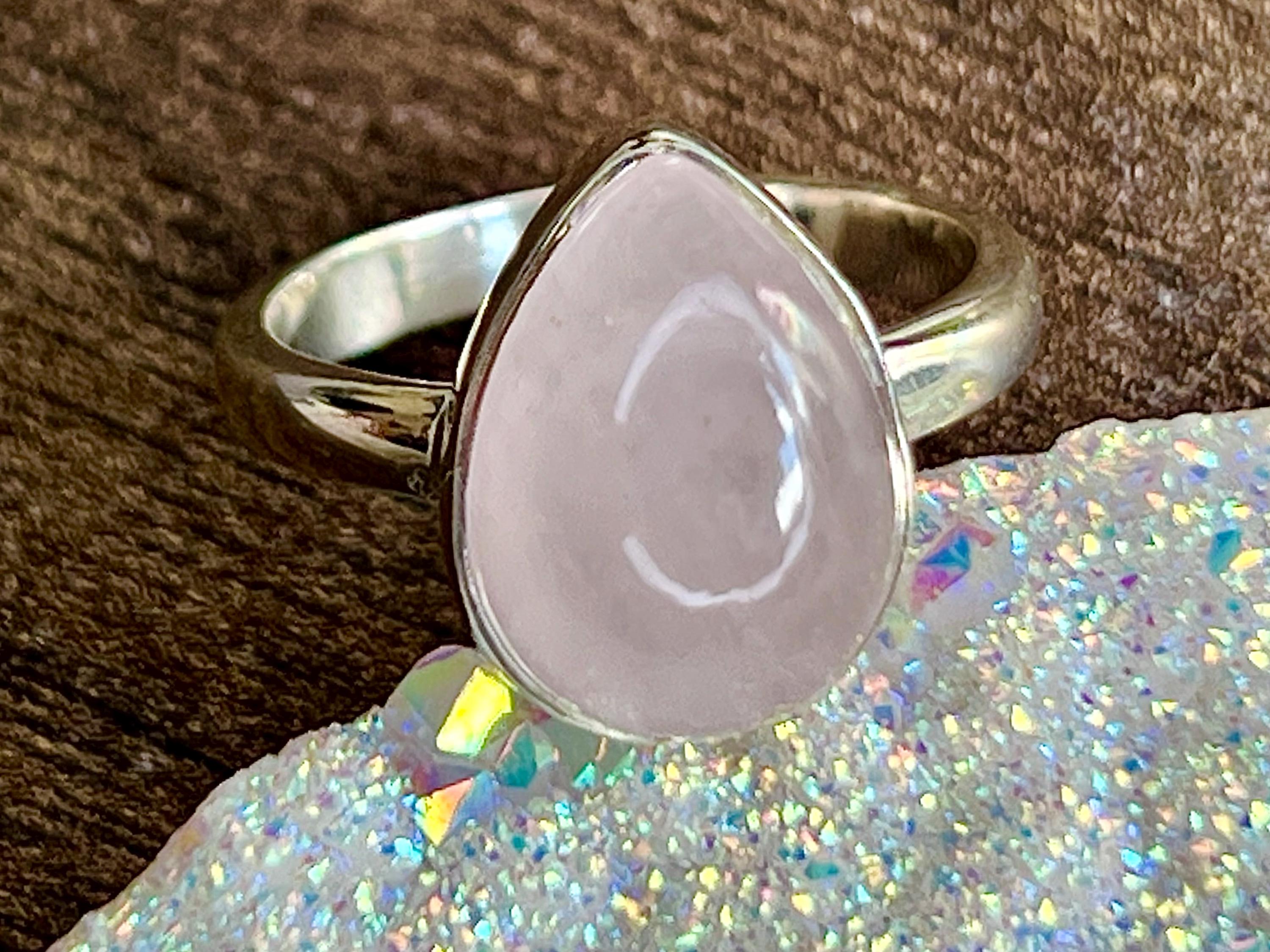 Rose Quartz Crystal Ring Size O, 925 Sterling Silver, Crystal Jewellery Gift for her, Pink Gemstone, Stone for Love, UK Ethically sourced