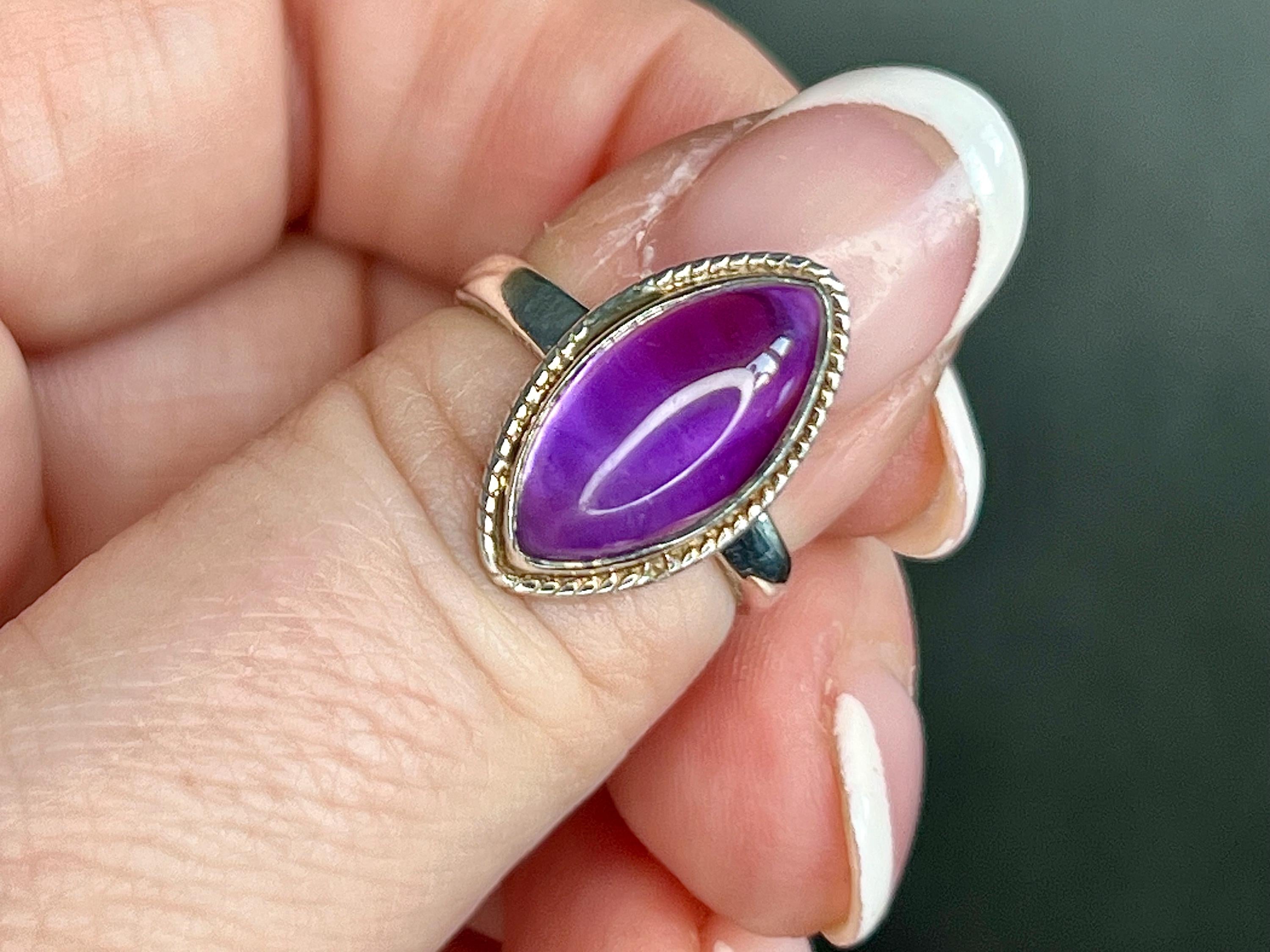 Amethyst Crystal Ring, UK Size L & 1/2, 925 Sterling Silver, Healing Crystal Jewellery Gift, Purple Gemstone for anxiety, Ethically sourced