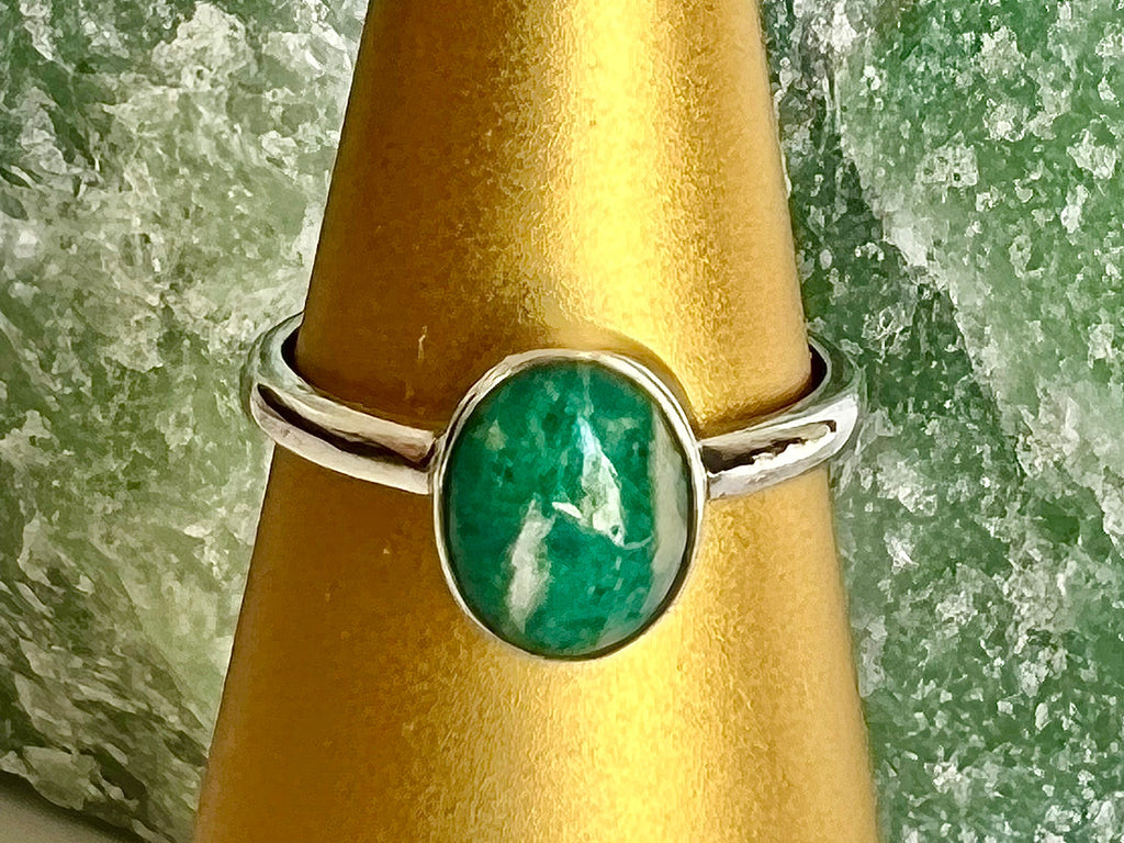 Amazonite Crystal Ring, UK Band Ring Sizes N & Q, 925 Sterling Silver, Heart Chakra, Ethically Sourced Crystals, Birthday Gift for her