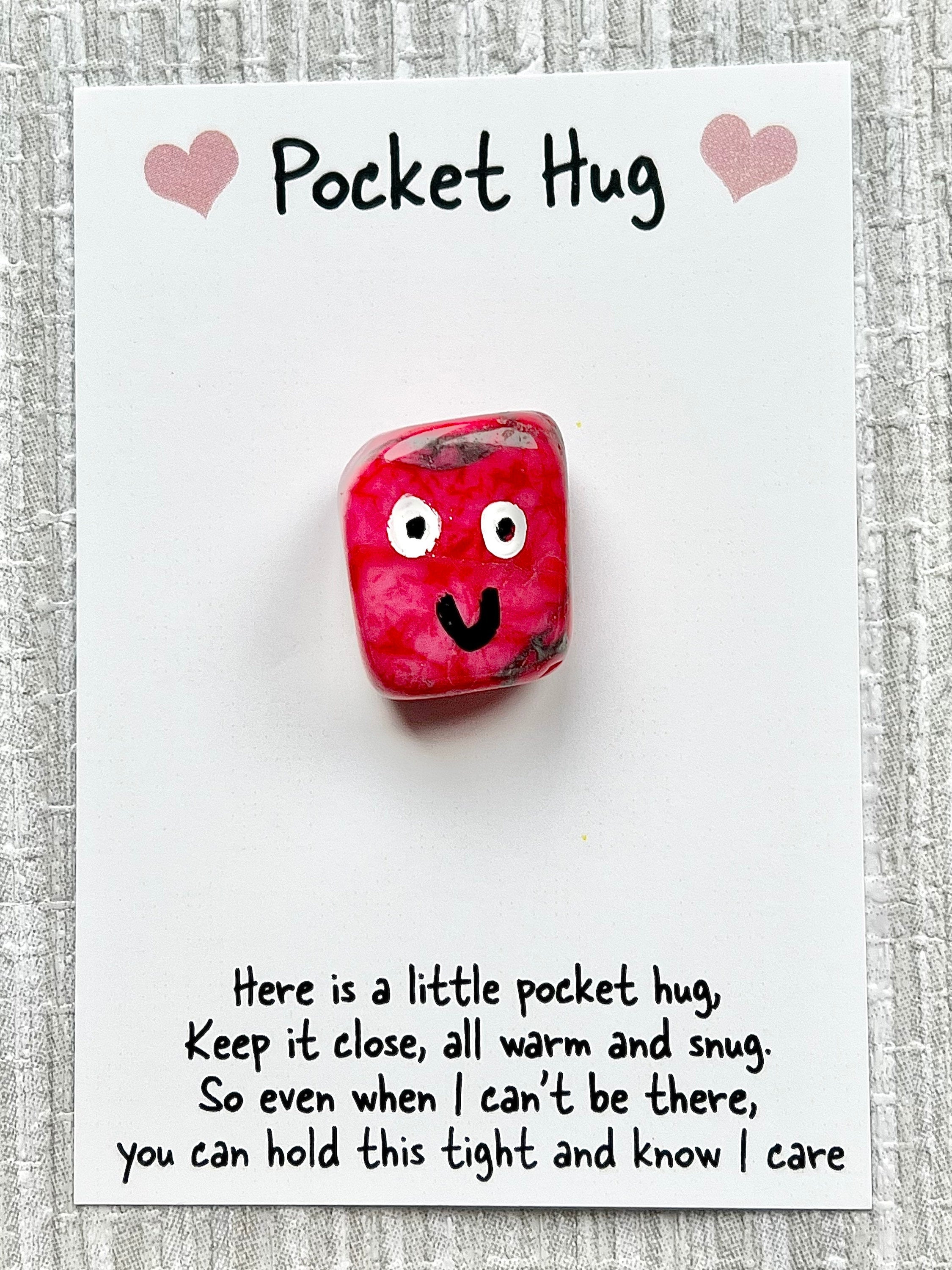 Valentines Day Pocket Hug, Mother’s Day Crystal poem, gift and card, Crystal letterbox gift, Choose Crystal type Rose Quartz, Howlite