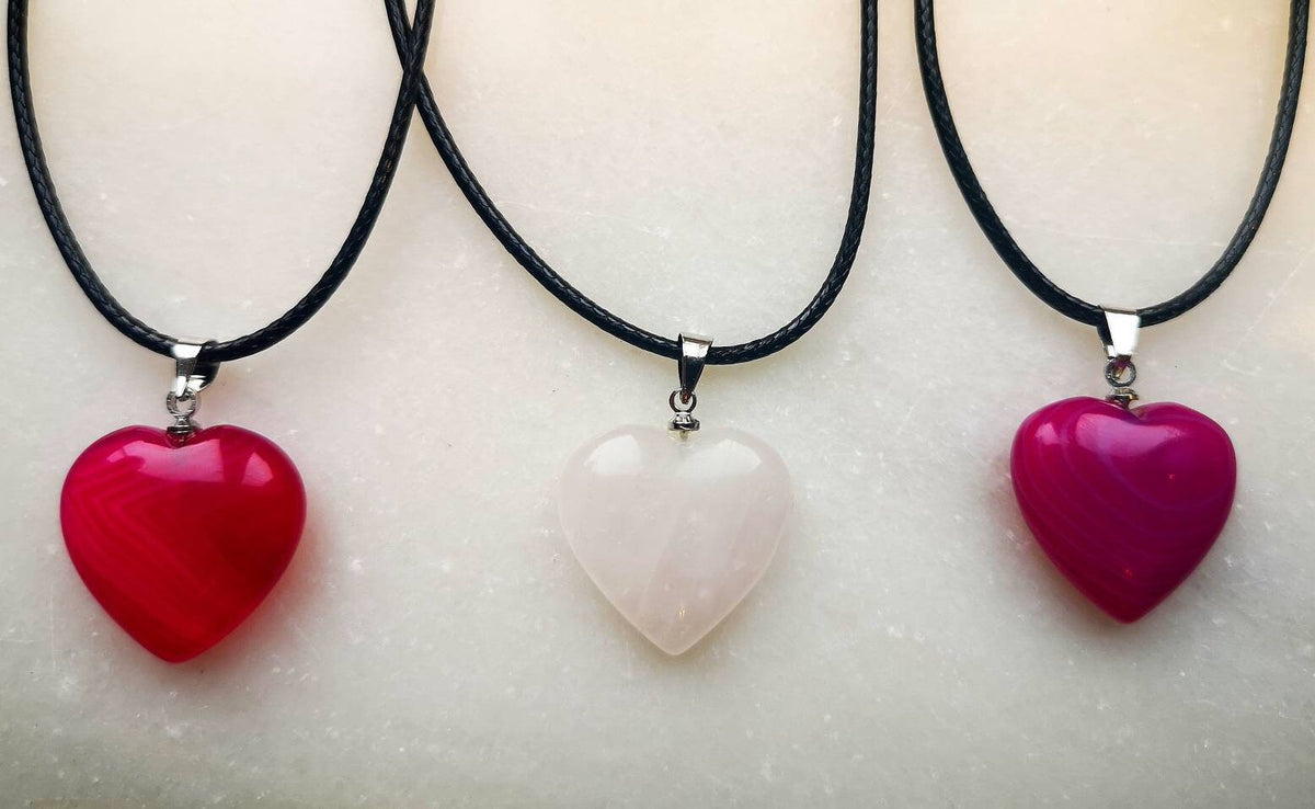 Rose Quartz, Pink Agate, Banded Pink Agate Heart Necklaces, Ethically Sourced, UK Crystal Necklaces, Crystal Gifts, Birthday Present for her