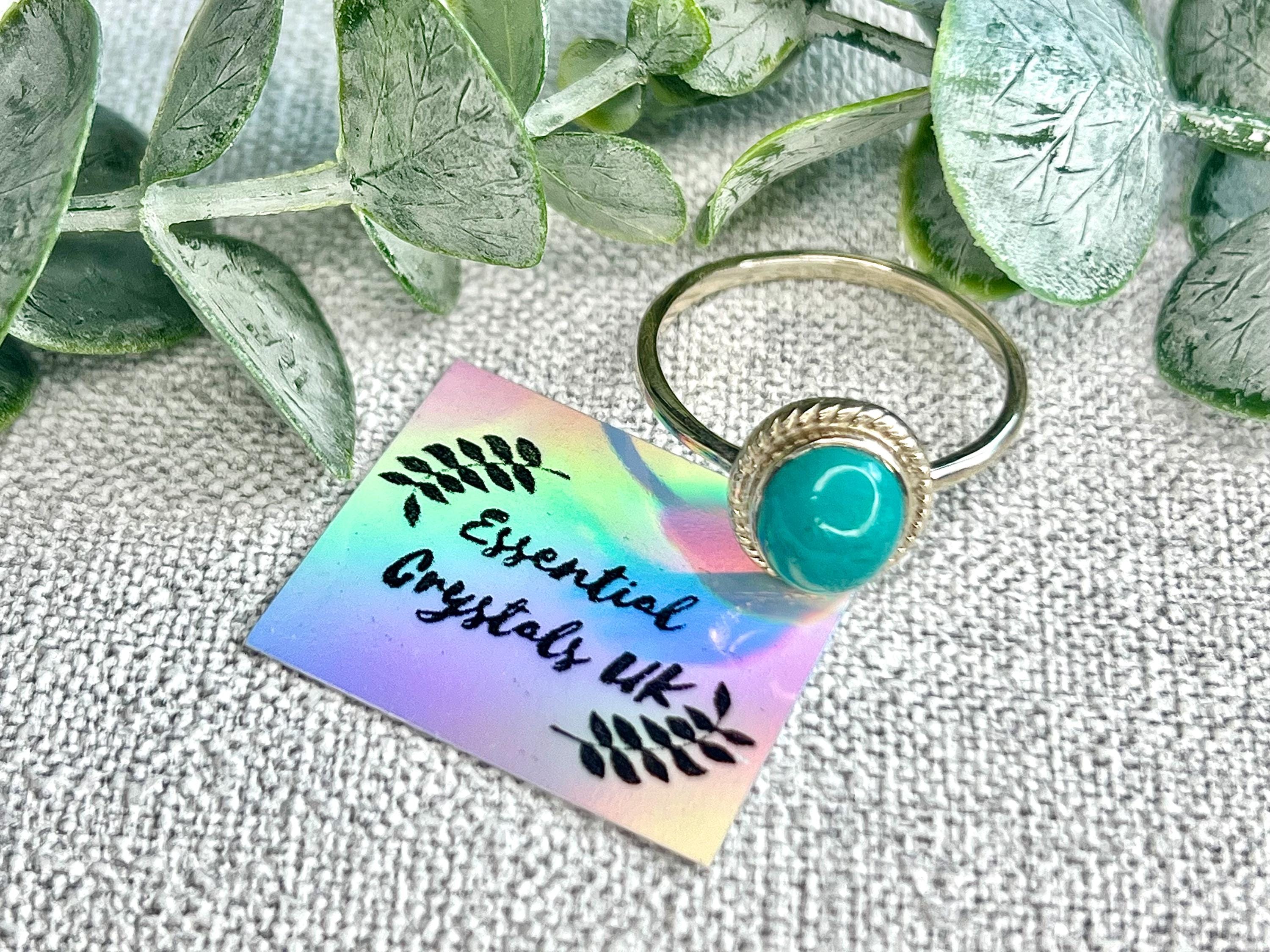 Chrysocolla Crystal Ring, 925 Sterling Silver, UK size W, Gemstone Jewellery, Crystal gift for calming, Ethically sourced, metaphysical shop