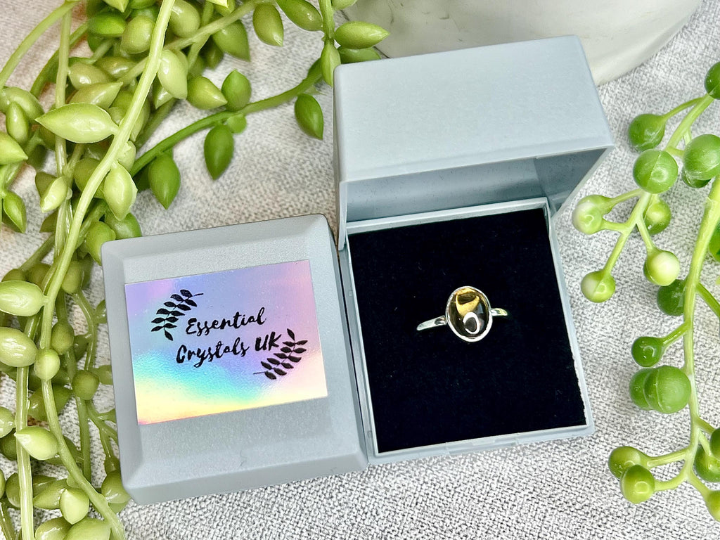Citrine Crystal Ring, 925 Sterling Silver, UK size P, Gemstone Jewellery, Crystal gift for wealth, Ethically sourced, metaphysical shop