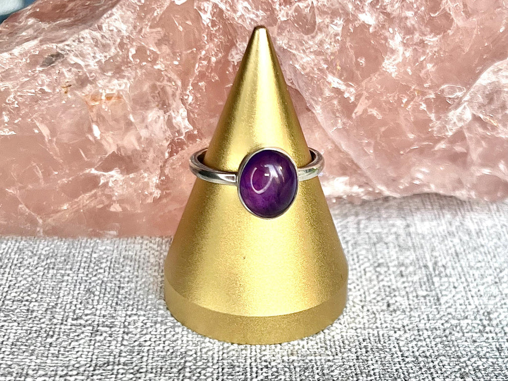 Amethyst Crystal Ring, UK Size P, 925 Sterling Silver, Healing Crystal Jewellery Gift, Purple Gemstone for anxiety, Ethically sourced stones