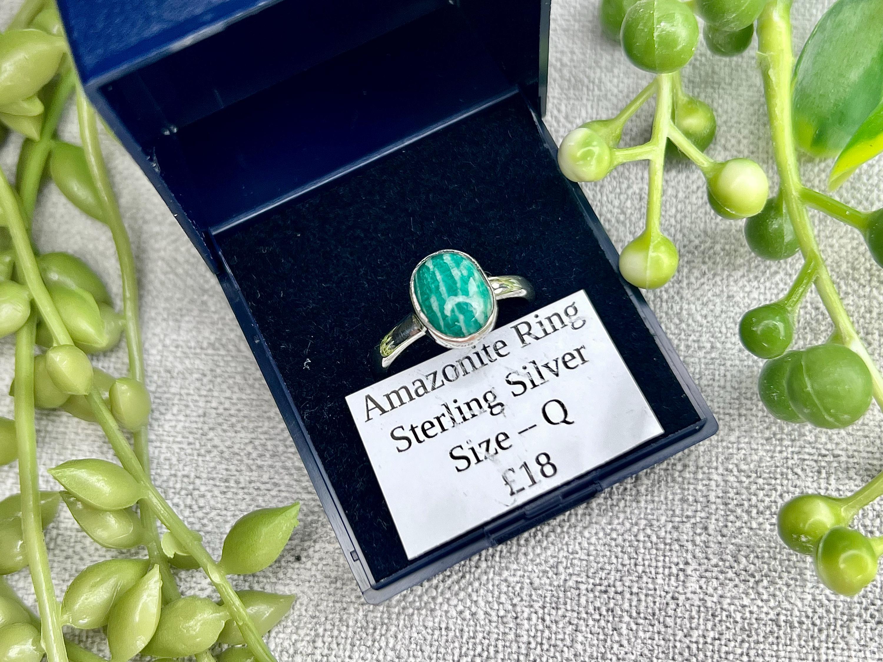Amazonite Crystal Ring, UK Band Ring Sizes N & Q, 925 Sterling Silver, Heart Chakra, Ethically Sourced Crystals, Birthday Gift for her