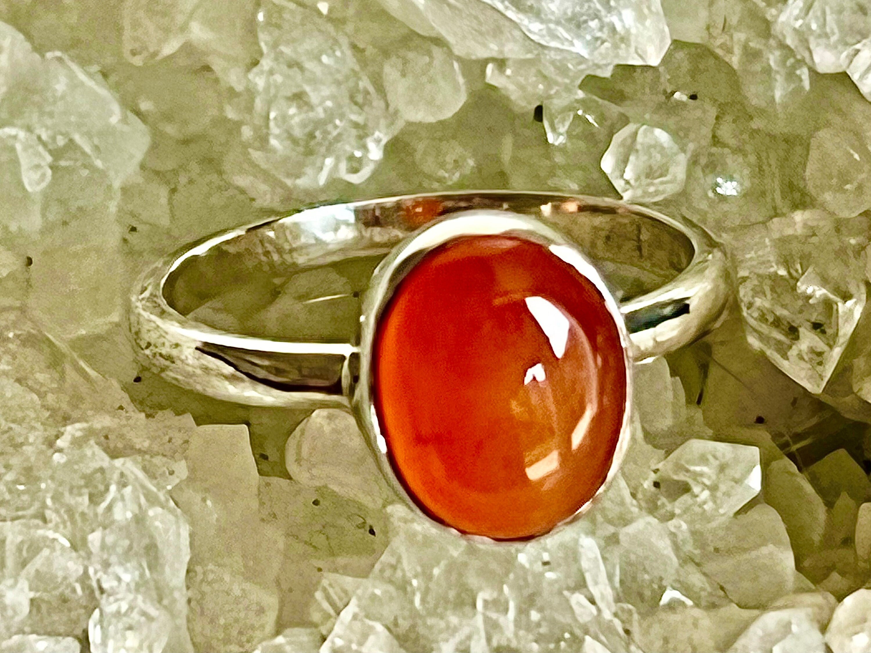 Carnelian Crystal Rings, Sterling Silver Size N, Crystal Jewellery, Gift for her, Red Carnelian Gemstone, UK Ethically Sourced