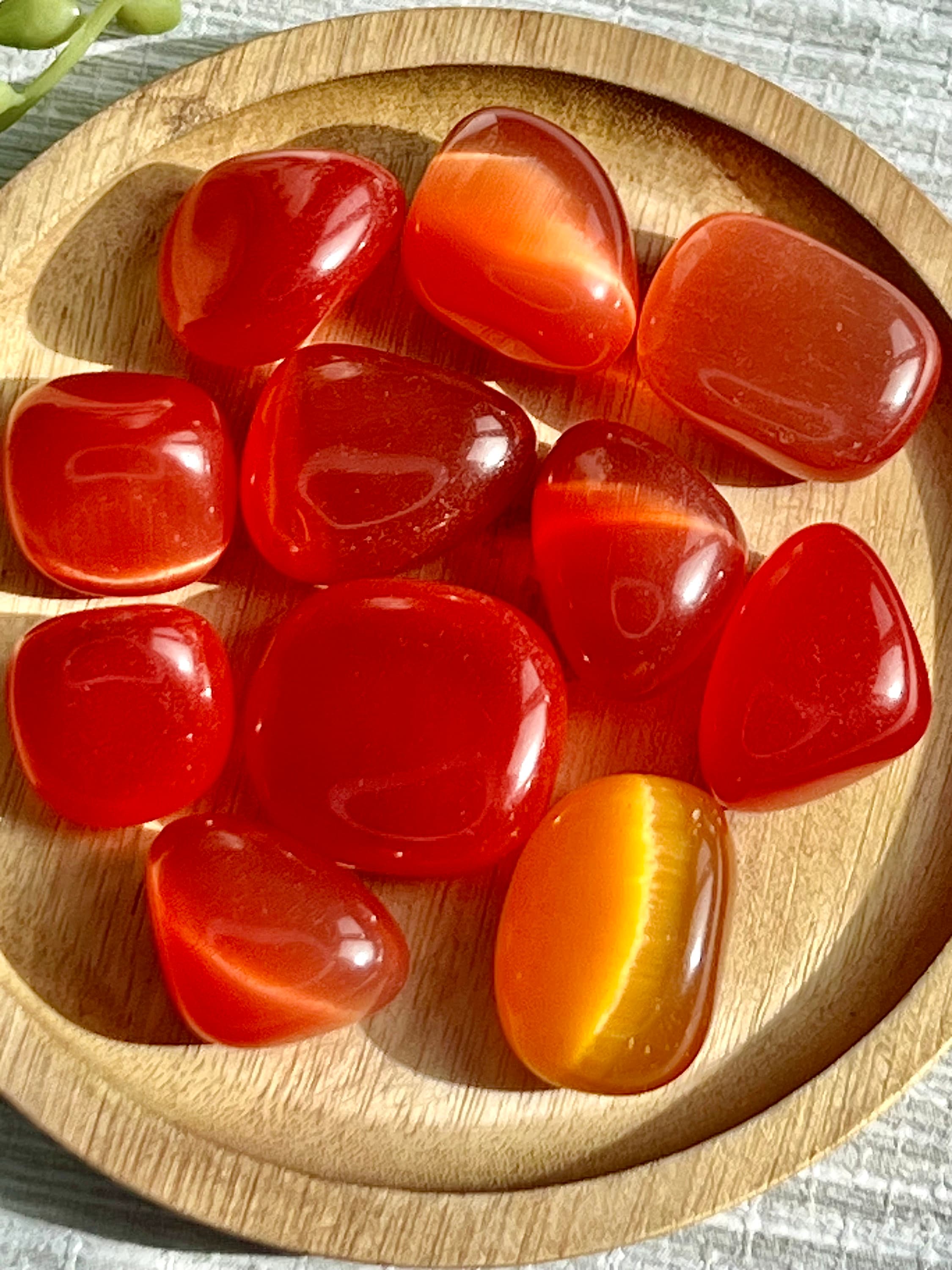 Red Cats Eye tumblestone crystal, gemstone gift for her, Cat’s Eye, wealth & protection, ethically sourced UK healing crystals, Root Chakra