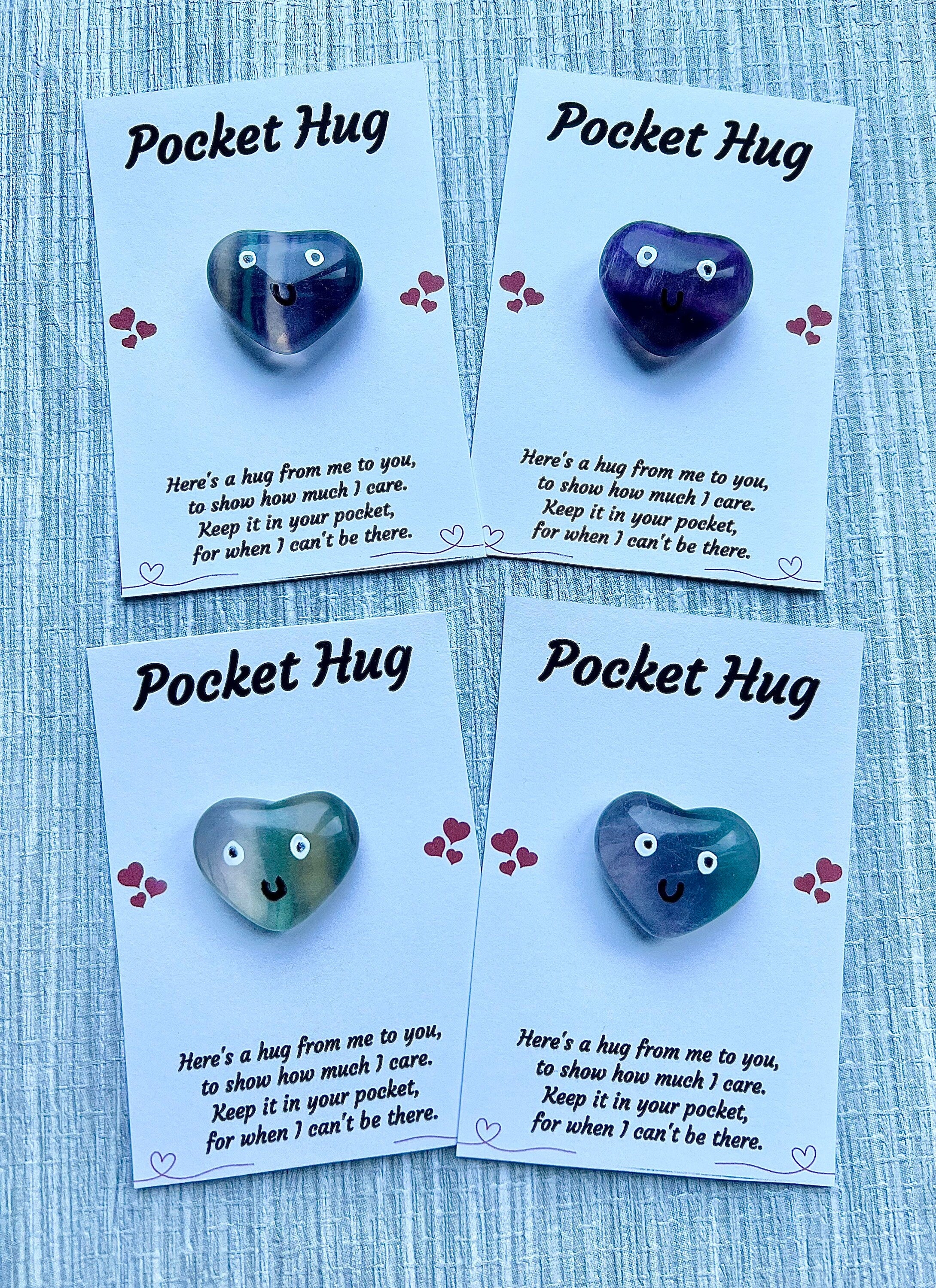 Fluorite crystal pocket hug heart, Valentine’s letterbox gift, Mother’s Day, I miss you gift, love you, thinking of you, thank you gift
