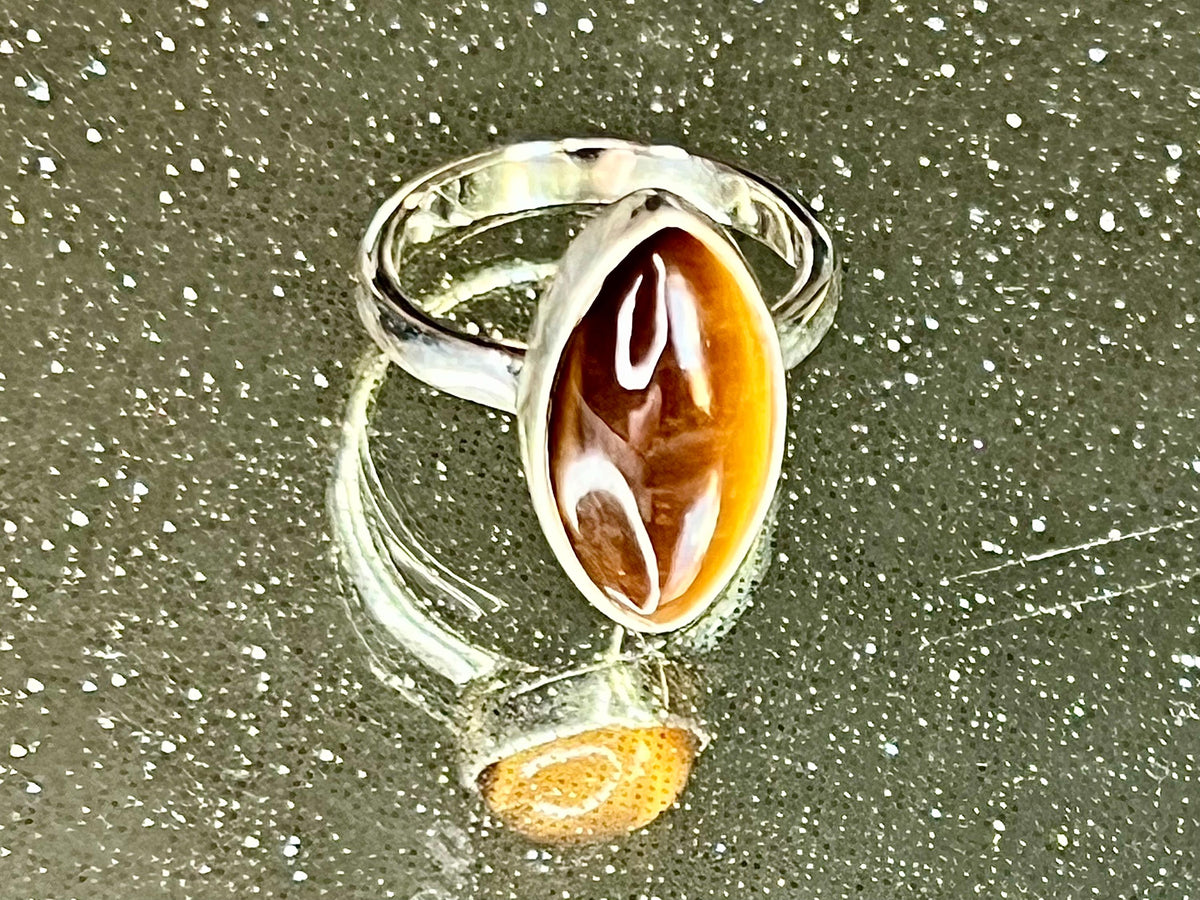 Tigers Eye Crystal Ring Size L, 925 Sterling Silver, Healing Crystal Jewellery Gift, Golden Gemstone for strength, UK Ethically sourced