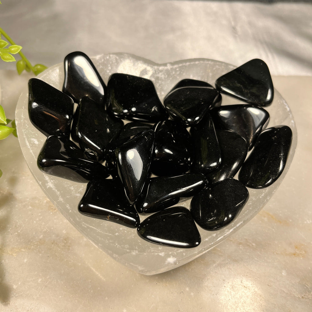 Black Tourmaline Tumblestones, Flat Pocket Stones, Black Worry Stones, Consciously Sourced UK Crystals Crystal for calmness and protection