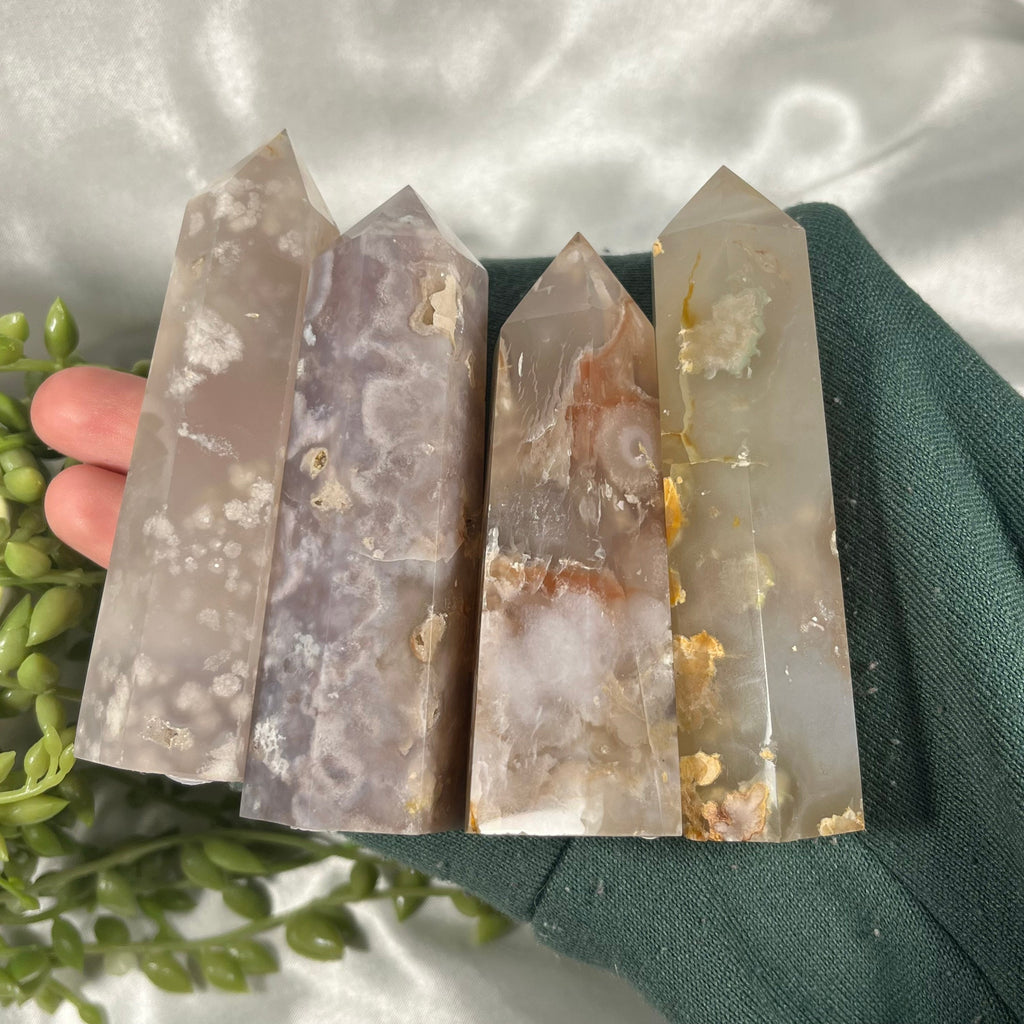 Flower Agate Tower, Flower Agate Points, Crystal Obelisks, Flower Agate Carvings, Connect to Divine Feminine | Consciously Sourced