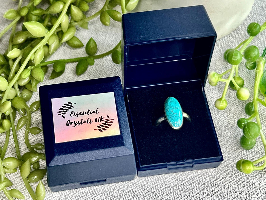 Chrysocolla Crystal Ring, 925 Sterling Silver, UK size M, Gemstone Jewellery, Crystal gift for calming, Ethically sourced, metaphysical shop