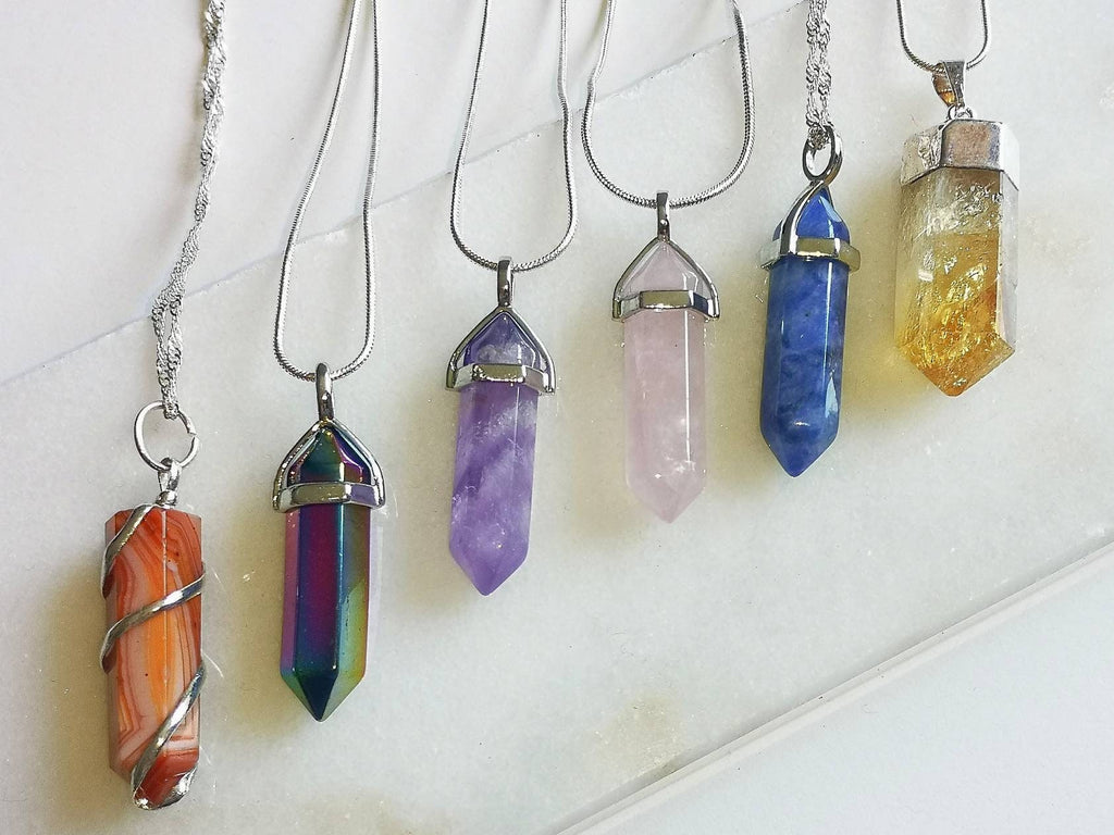 Crystal Point Necklaces,  Crystal Pendant on Silver Chain, Sterling Silver Crystal Jewellery, Ethically Sourced UK Crystal Gifts